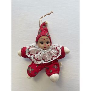 Vintage Lillian Vernon Christmas Clown with soft‎ fabric body and Porcelain Head